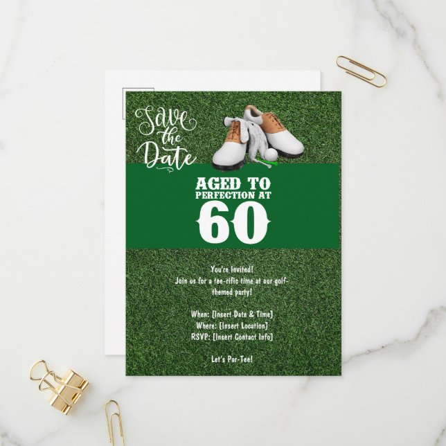 Golf Party Einladung Save the Date 60. Geburtstag (Vorderseite/Rückseite Beispiel)