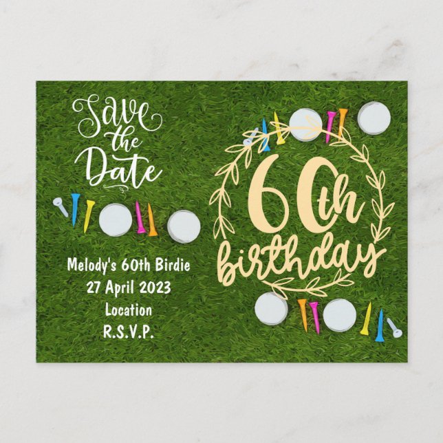 Golf Party Einladung Save the Date 60. Geburtstag (Vorderseite)