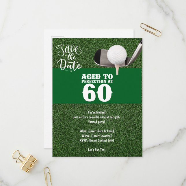 Golf Party Einladung Save the Date 60. Geburtstag (Vorderseite/Rückseite Beispiel)