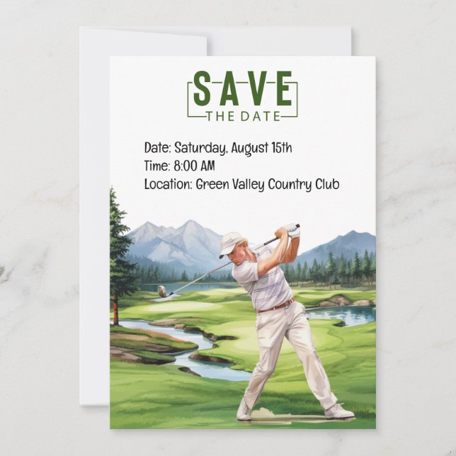 Golf Party Einladung Wasserfarbe mit Golfer (Vorderseite)