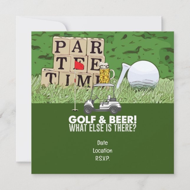 Golf Party Golf und Beer Funny Sprichwort für Golf Einladung (Vorderseite)