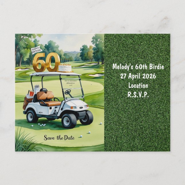 Golf Party invitation Save the Date 60th Birthday Einladungspostkarte (Vorderseite)