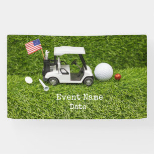 Golf Party mit Golfwagen und Flagge von Amerika Banner