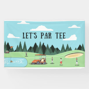 Golf Party mit Par T-Shirt auf grünem Gras Aquarel Banner