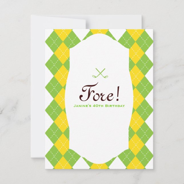 Golf Party Raute Preppy Einladung (Vorderseite)