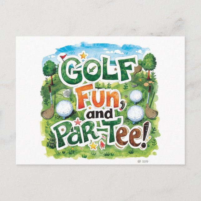 Golf Party Sprichwort Abschlag für Par Tee Postkarte (Vorderseite)