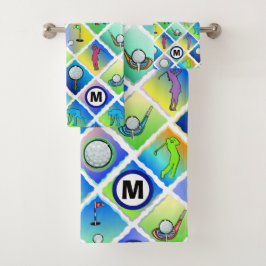 Golf Pattern Blue Initial Badhandtuch Set