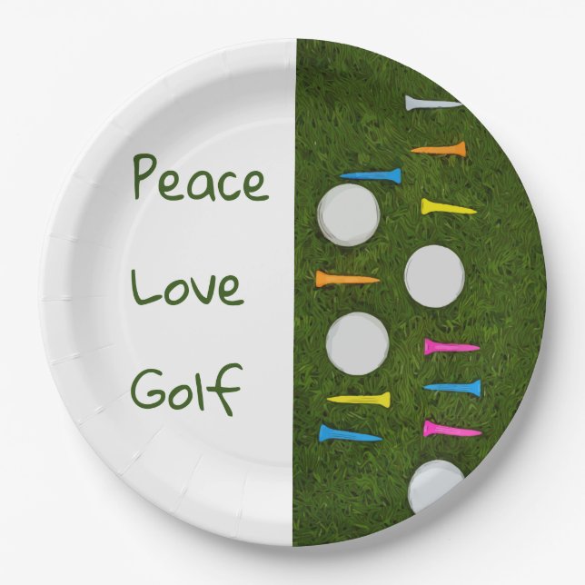 Golf Peace Liebe Birds mit Golfball und T-Shirts Pappteller (Vorderseite)