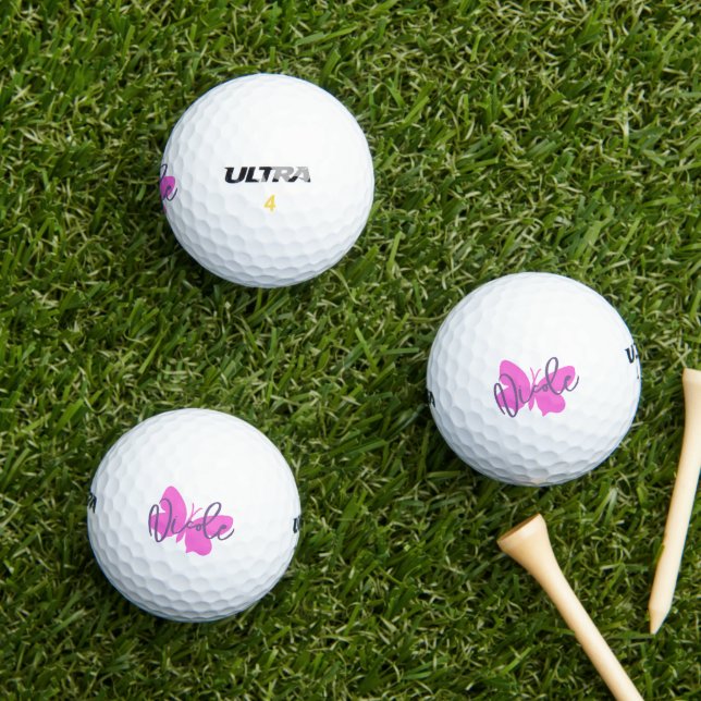 Golf pink butterfly and purple script name golfball (Insitu Gras)