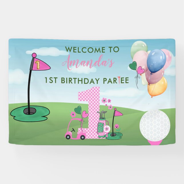 Golf Pink Foto  Girl 1. Geburtstag Party Banner (Horizontal)