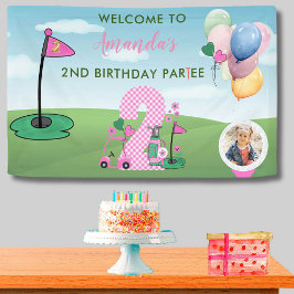 Golf Pink Foto Girl 2. Geburtstag Party Banner