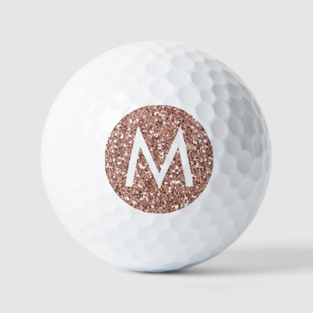 Golf Pink Monogram Erstmalige Rose Gold Glitzer Golfball (Vorderseite)