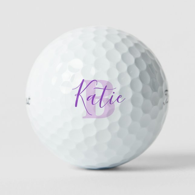 Golf Pink Monogram Name Initial lila Golf Bälle (Vorderseite)