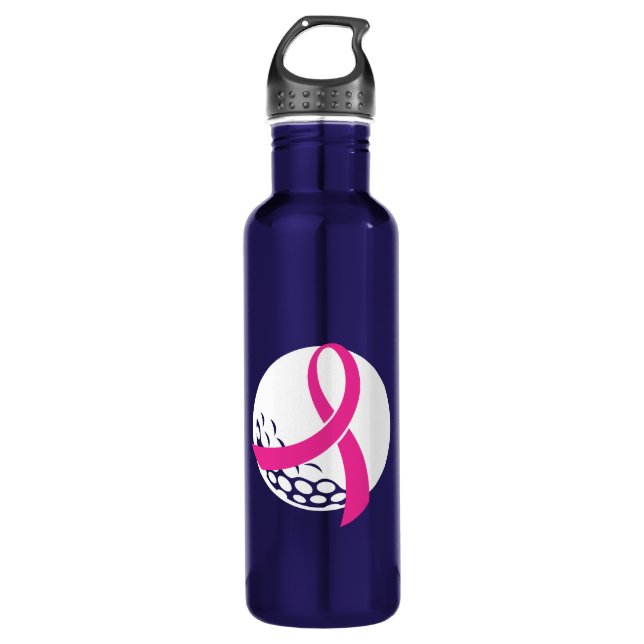 Golf Pink Ribbon Brustkrebs Bewusstsein Edelstahlflasche (Vorderseite)