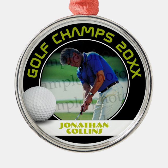 Golf Player Foto | Golfmeister 20XX Ornament Aus Metall (Vorne)