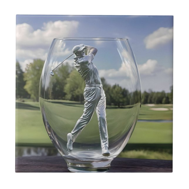 Golf-Player in einem Glas-Tumbler mit Golfplatz, Fliese (Vorderseite)