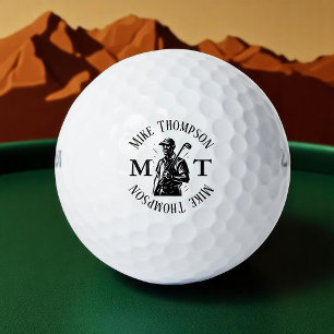 Golf Player, Name und Initialen b&w Golfball