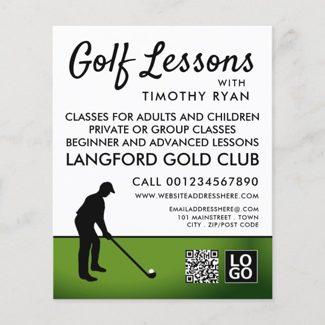 Golf Player Silhouette, GoIf Lesson Werbung Flyer (Vorne)