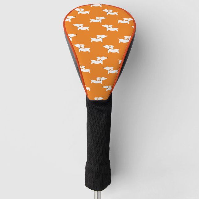 Golf Playing Dackel Mama Orange Headcover (Vorderseite)