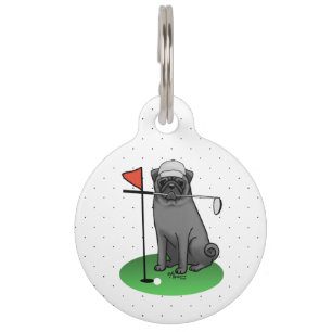 Golf Pug spielt Golf (schwarz) Süßer Hund Lustig Haustiermarke