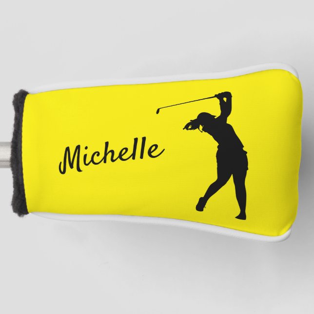 Golf Putter Cover "golfer Michelle" gelb Golf Headcover (Vorderseite)