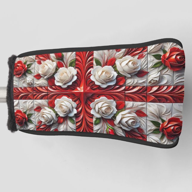 Golf Putter Cover mit englischer Rose Design Headcover (Vorderseite)