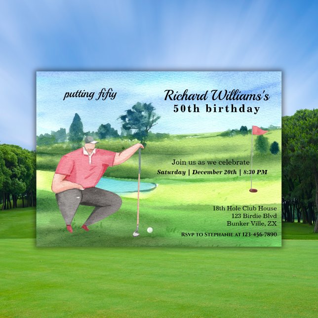 Golf Putting Fifty 50. Geburtstag Einladung (Von Creator hochgeladen)