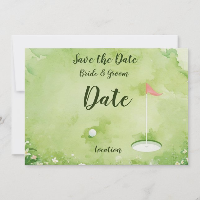 Golf-Putting-Green-Aquarell Einladung (Vorderseite)