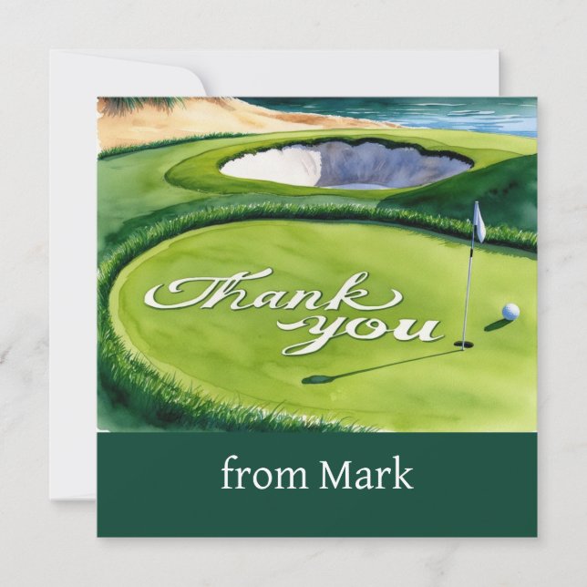 Golf Putting Green mit Dankeschön Wort Dankeskarte (Vorderseite)