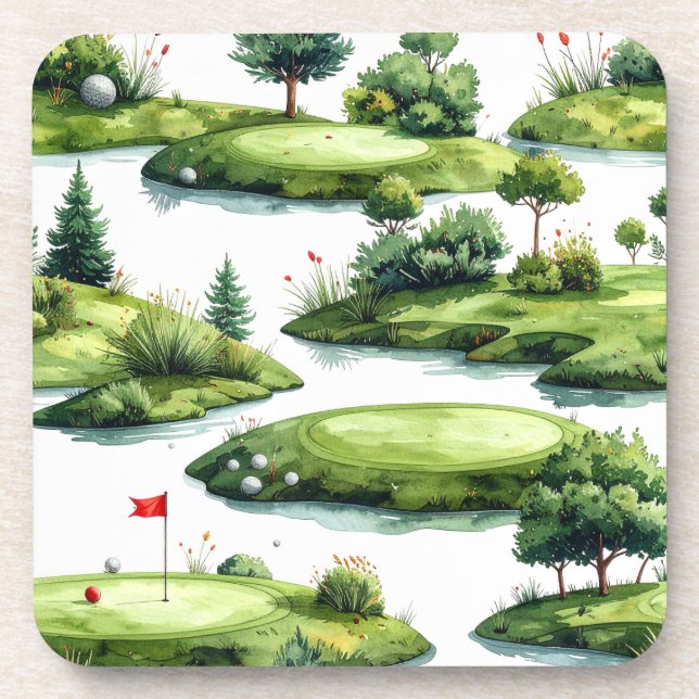 Golf Putting Green mit roter Flagge Getränkeuntersetzer (Vorderseite)