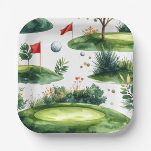 Golf Putting Green mit roter Flagge Pappteller