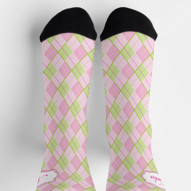 Golf Raute Muster Rosa grüne Golfbezeichnung Socken (Oben)