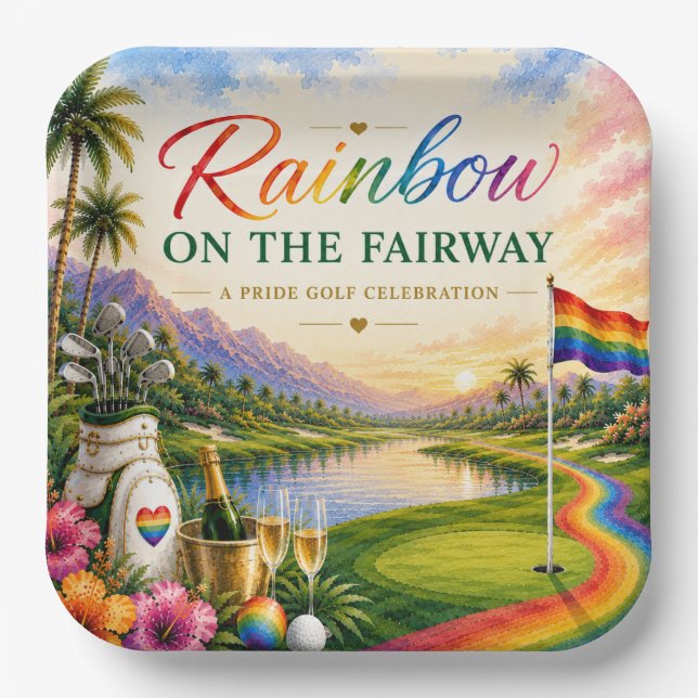 Golf Regenbogen auf dem Fairway Pride Golf Feier Pappteller (Vorderseite)