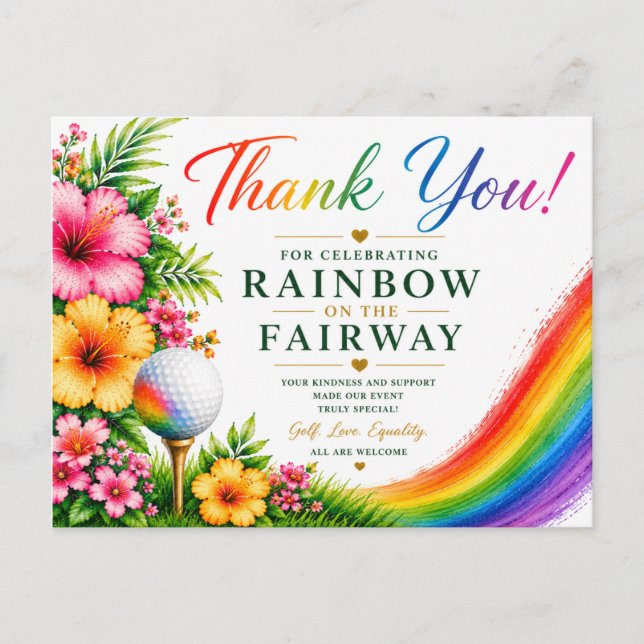 Golf-Regenbogen auf dem Fairway Pride Golf-Feier Postkarte (Vorderseite)