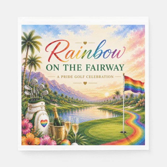Golf-Regenbogen auf dem Fairway Pride Golf-Feier Serviette (Vorderseite)