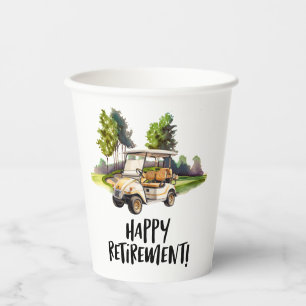 Golf Retirement mit Warenkorb auf grünem Wasser Pappbecher