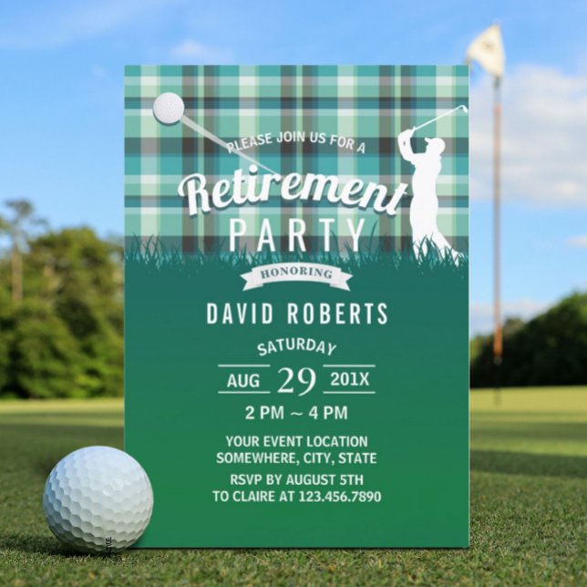 Golf Retirement Party Green Gingham Einladung (Von Creator hochgeladen)