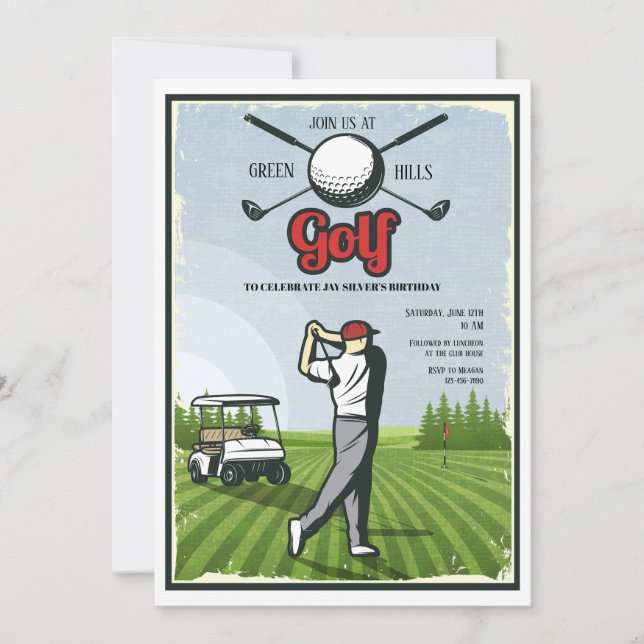 Golf Retro Einladung (Vorderseite)