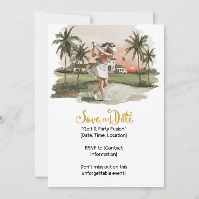 Golf Retro Golf Chic: Golferin am Grün Einladung (Vorderseite)