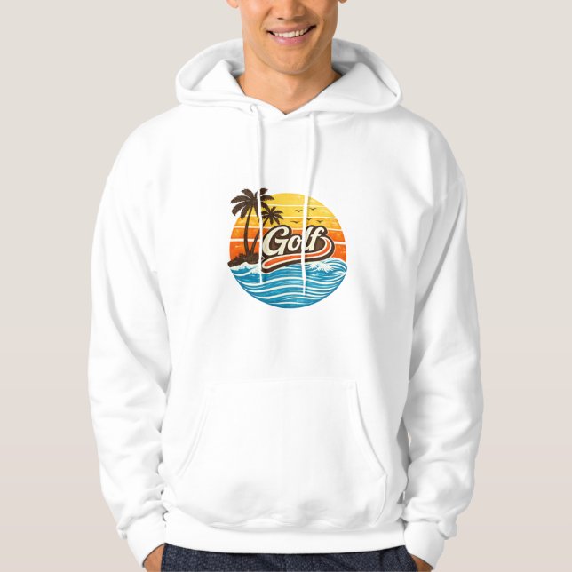 Golf Retro-Sonnenuntergangs-Design Hoodie (Vorderseite)
