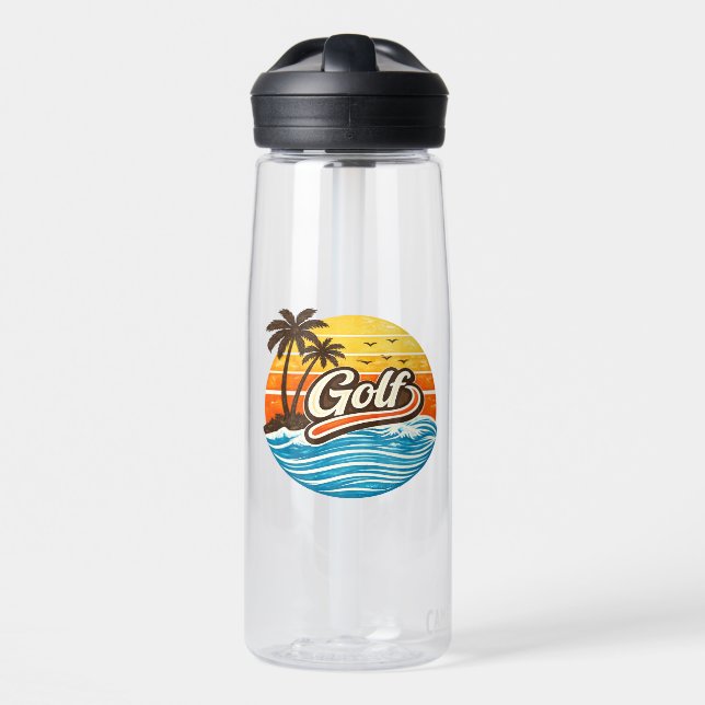 Golf Retro-Sonnenuntergangs-Design Trinkflasche (Vorne)