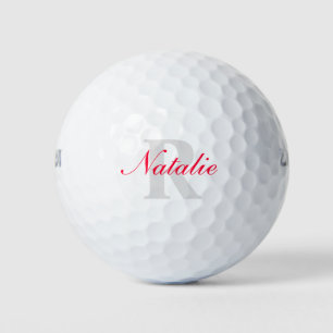 Golf Rot-Grau-Monogramm-Name und erste Golfbälle