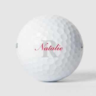 Golf Rot-Grau-Monogramm-Name und erste Golfbälle