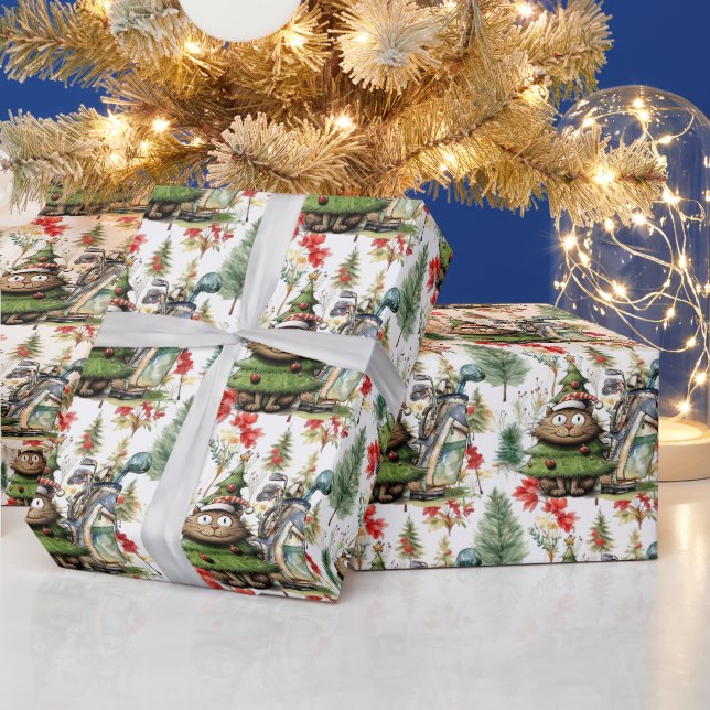Golf Santa Cat mit Tasche Weihnachten Hintergrund Geschenkpapier (Feiertage)