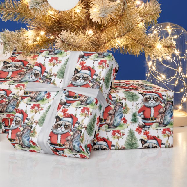 Golf Santa Cat mit Tasche Weihnachten Hintergrund Geschenkpapier (Feiertage)