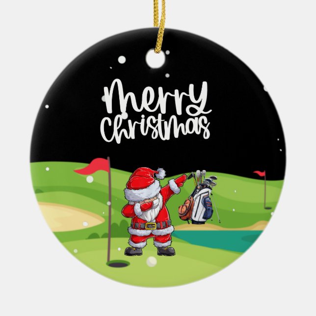 Golf Santa Claus auf dem Golfplatz Keramik Ornament (Vorne)
