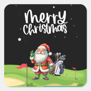 Golf Santa Claus auf dem Golfplatz Quadratischer Aufkleber