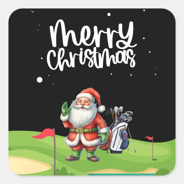 Golf Santa Claus auf dem Golfplatz Quadratischer Aufkleber (Vorderseite)