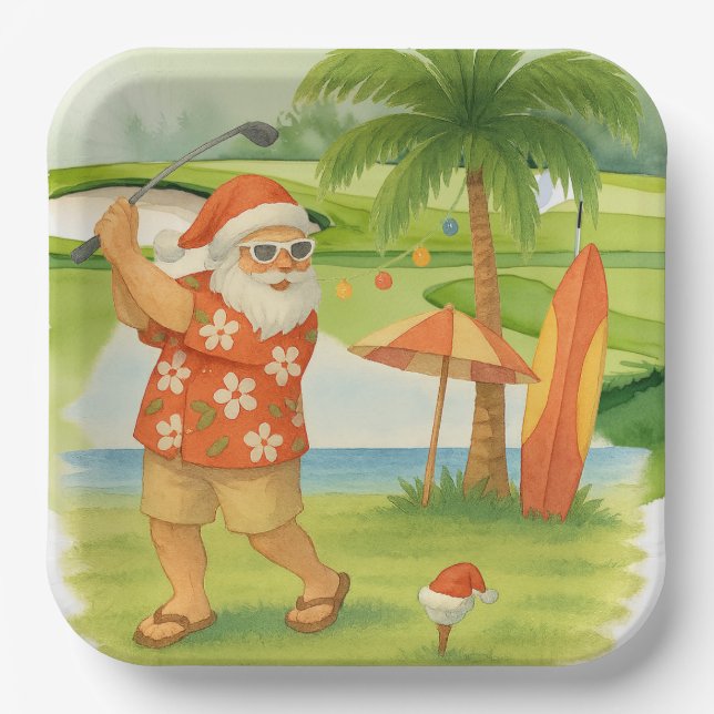 Golf Santa Claus Golfen Weihnachten Thema Pappteller (Vorderseite)