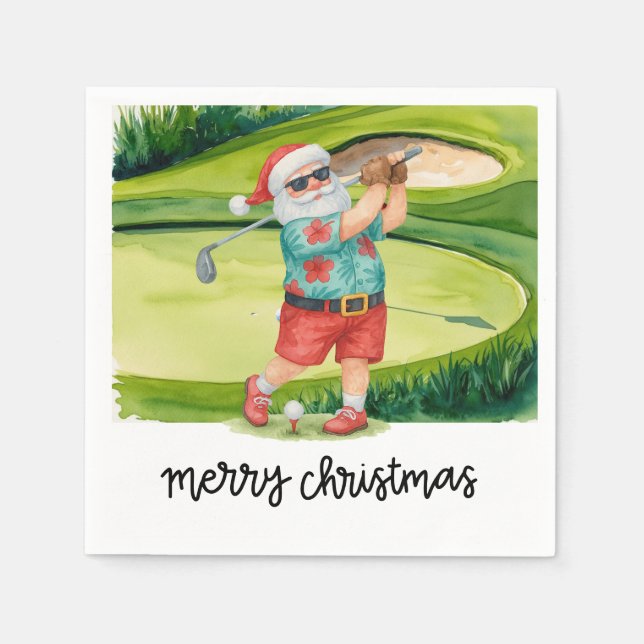 Golf Santa Claus Golfen Weihnachtssommer Thema Serviette (Vorderseite)